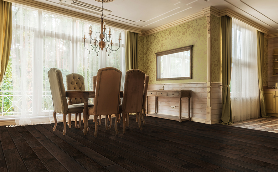 Image showing wood flooring in a dining room scene.