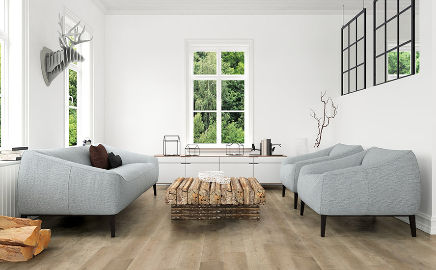 Image showing Johnson Hardwood's Cellar House Series in the color Kerner in a living room scene.