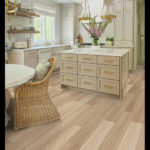 Image showing wood flooring in a modern bohemian style kitchen and dining room.